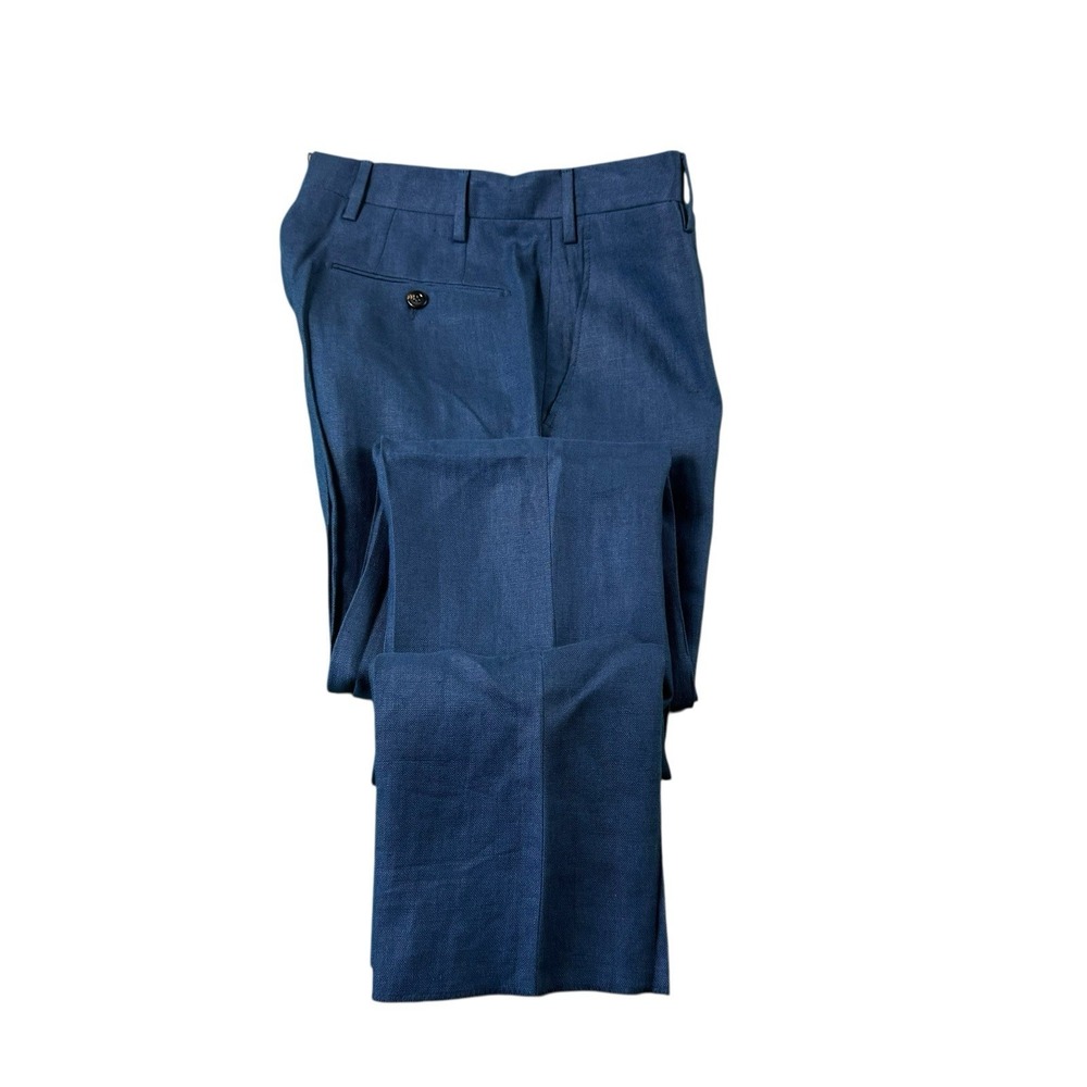 Trillion Pure Linen Flat‎ Front Navy Blue Men's Trouser Size 30xUnf NWOT